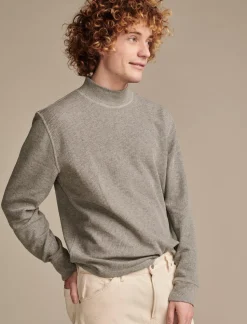 Lucky Brand french rib long sleeve mock neck heather grey*MEN Sweaters|Shirts & Tops