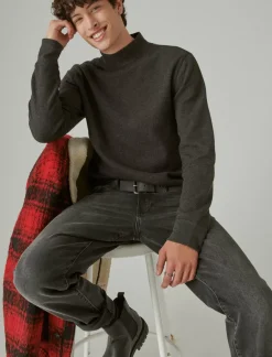 Lucky Brand french rib long sleeve mock neck charcoal*MEN Sweaters|Shirts & Tops