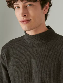 Lucky Brand french rib long sleeve mock neck charcoal*MEN Sweaters|Shirts & Tops