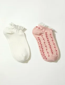 Lucky Brand garden lace trim ped sock 2 pk rose*WOMEN Socks