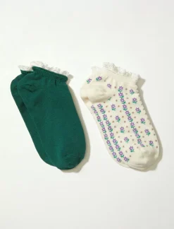 Lucky Brand garden lace trim ped sock 2 pk balsam green*WOMEN Socks