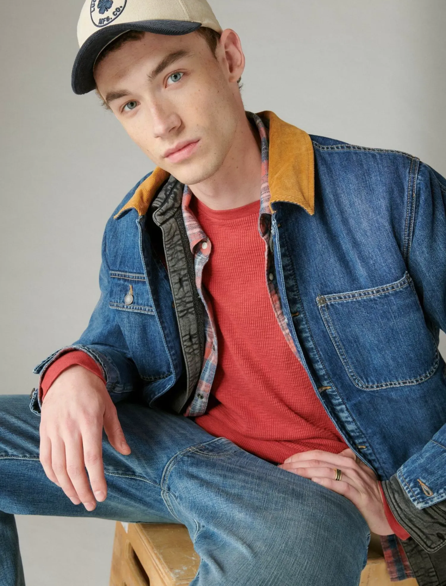 Lucky Brand garment dye thermal crew rio red*MEN Shirts & Tops