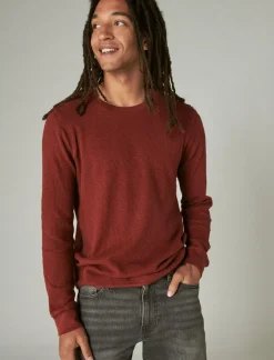 Lucky Brand garment dye thermal crew pomegranate*MEN Shirts & Tops