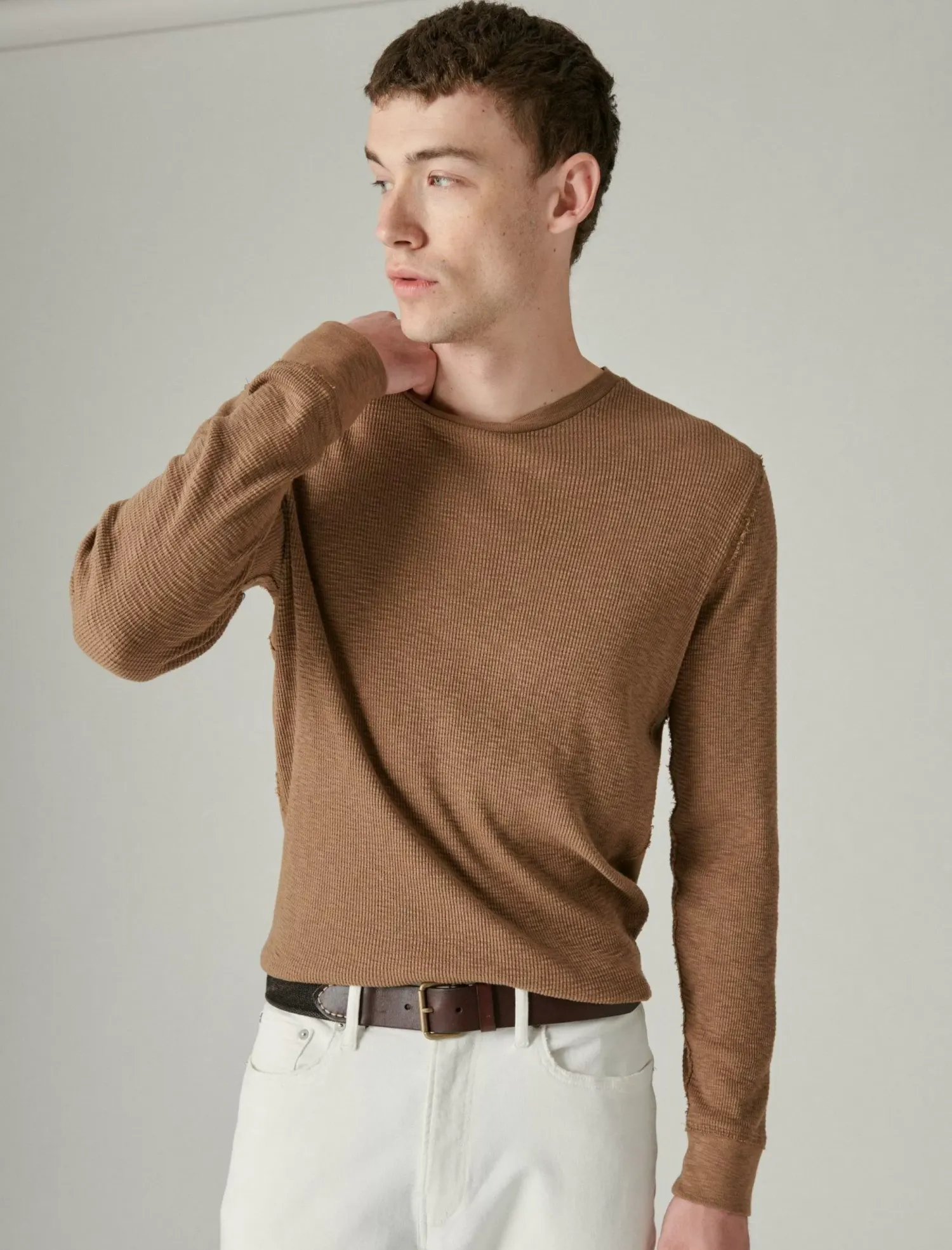 Lucky Brand garment dye thermal crew coffee liqueur*MEN Shirts & Tops