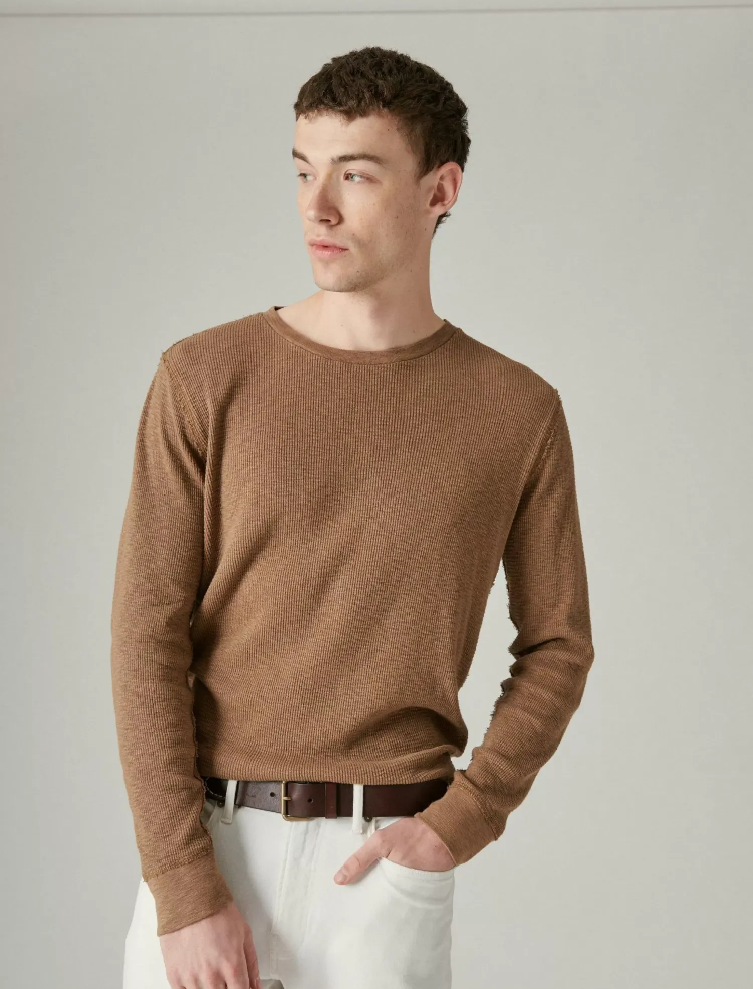 Lucky Brand garment dye thermal crew coffee liqueur*MEN Shirts & Tops