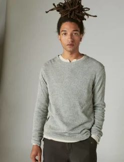 Lucky Brand garment dye thermal crew heather grey*MEN Shirts & Tops