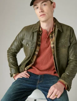 Lucky Brand garment dye thermal henley terracotta*MEN Shirts & Tops