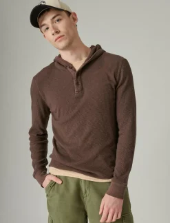 Lucky Brand garment dye thermal hoodley seal brown*MEN Shirts & Tops