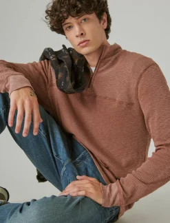 Lucky Brand garment dye thermal mock half zip potting soil*MEN Shirts & Tops