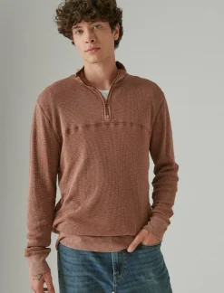Lucky Brand garment dye thermal mock half zip potting soil*MEN Shirts & Tops