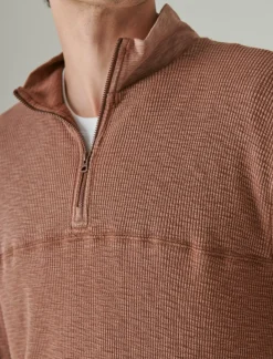 Lucky Brand garment dye thermal mock half zip potting soil*MEN Shirts & Tops