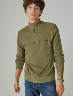 Lucky Brand garment dye thermal mock half zip camo green cotton*MEN Shirts & Tops