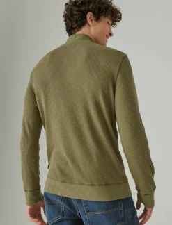 Lucky Brand garment dye thermal mock half zip camo green cotton*MEN Shirts & Tops