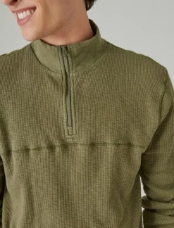 Lucky Brand garment dye thermal mock half zip camo green cotton*MEN Shirts & Tops