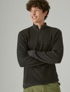 Lucky Brand garment dye thermal mock half zip dark black*MEN Shirts & Tops