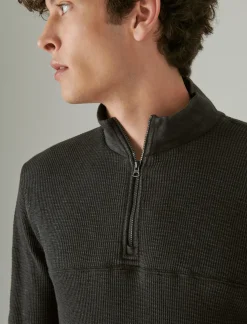 Lucky Brand garment dye thermal mock half zip dark black*MEN Shirts & Tops