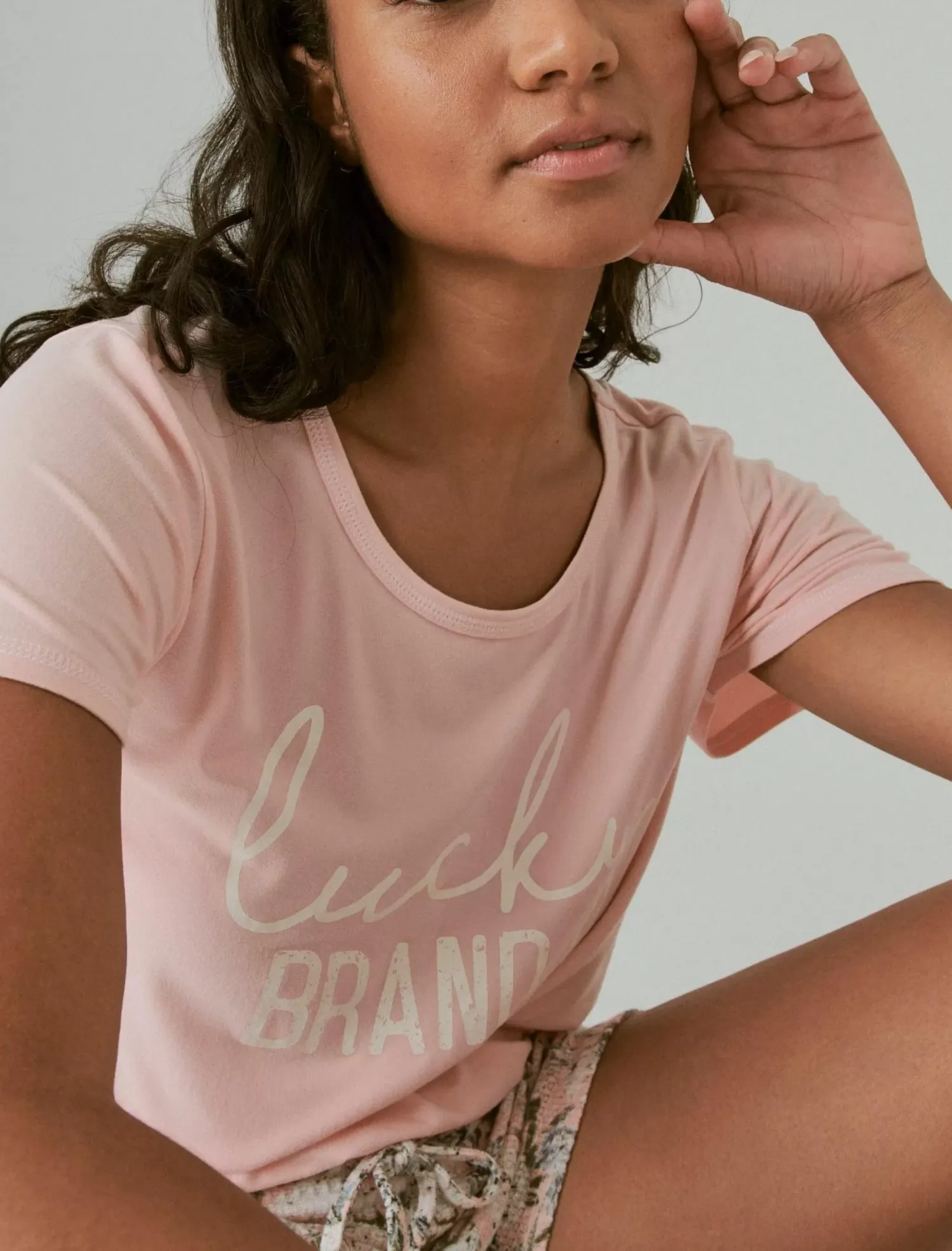 Lucky Brand graphic tee & lightweight waffle short coral pink*WOMEN Intimates & Sleepwear