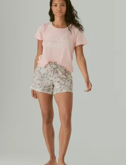 Lucky Brand graphic tee & lightweight waffle short coral pink*WOMEN Intimates & Sleepwear