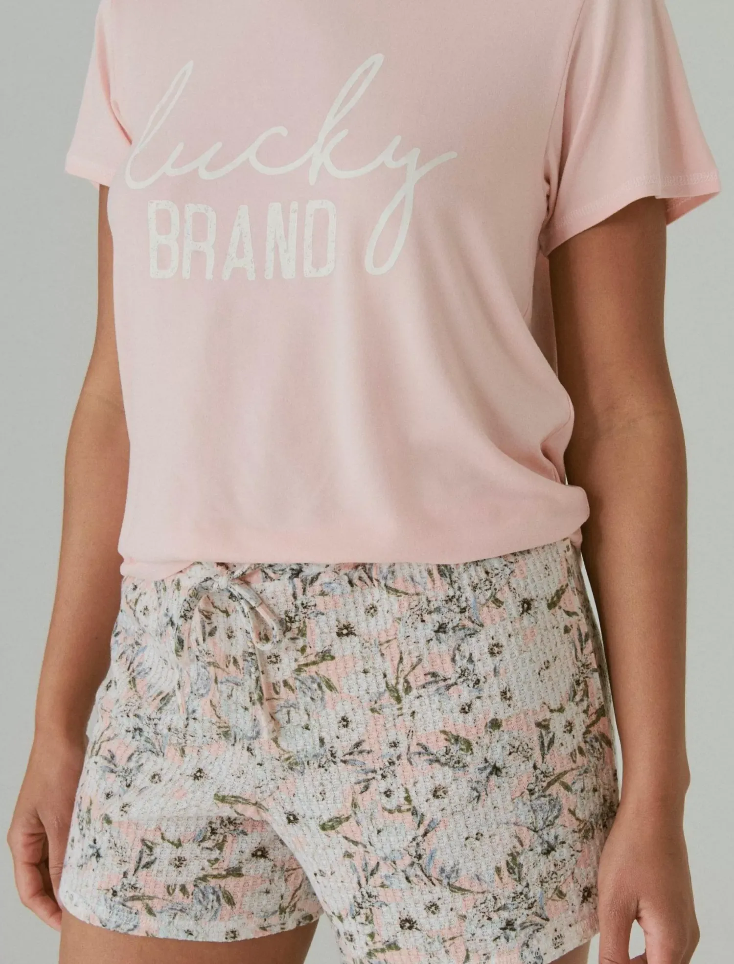 Lucky Brand graphic tee & lightweight waffle short coral pink*WOMEN Intimates & Sleepwear