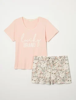 Lucky Brand graphic tee & lightweight waffle short coral pink*WOMEN Intimates & Sleepwear