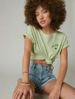 Lucky Brand green left chest clover classic crew spray*WOMEN Graphic Tees