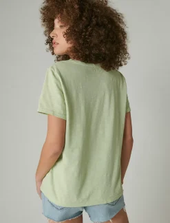 Lucky Brand green left chest clover classic crew spray*WOMEN Graphic Tees