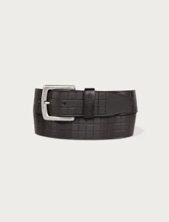 Lucky Brand grid tooled embossed leather belt black*MEN Belts