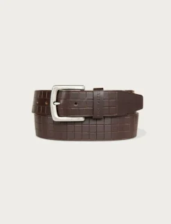 Lucky Brand grid tooled embossed leather belt dark brown*MEN Belts