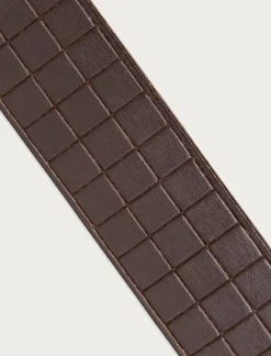 Lucky Brand grid tooled embossed leather belt dark brown*MEN Belts