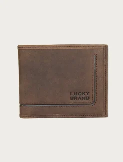 Lucky Brand grooved leather bifold wallet dark brown*MEN Bags & Wallets