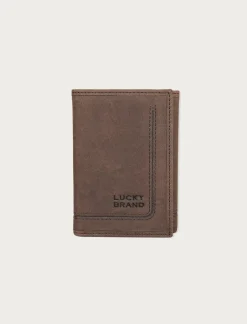 Lucky Brand grooved leather trifold wallet dark brown*MEN Bags & Wallets