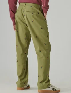 Lucky Brand guinness embroidered washed chino pant olive embroidery*MEN Pants