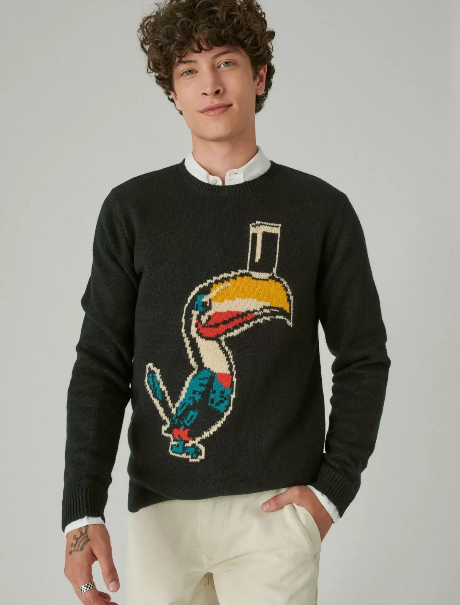 Lucky Brand guinness intarsia crew neck sweater dark black combo*MEN|WOMEN Sweaters|Sweaters & Sweatshirts