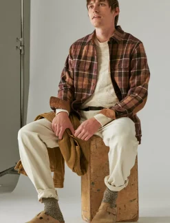 Lucky Brand guinness wool plaid over shirt with elbow patch brown plaid*MEN Button-Downs