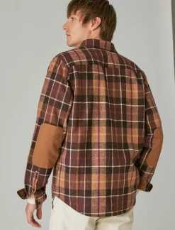 Lucky Brand guinness wool plaid over shirt with elbow patch brown plaid*MEN Button-Downs