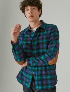Lucky Brand guinness wool plaid over shirt with elbow patch green plaid*MEN Button-Downs