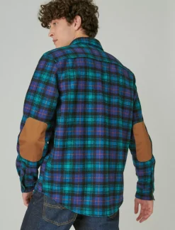 Lucky Brand guinness wool plaid over shirt with elbow patch green plaid*MEN Button-Downs