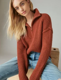 Lucky Brand half zip pullover sweater terracota acid washed*WOMEN Sweaters & Sweatshirts