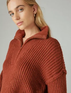 Lucky Brand half zip pullover sweater terracota acid washed*WOMEN Sweaters & Sweatshirts