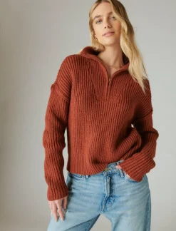 Lucky Brand half zip pullover sweater terracota acid washed*WOMEN Sweaters & Sweatshirts