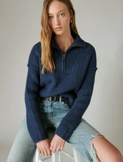 Lucky Brand half zip pullover sweater cadet navy*WOMEN Sweaters & Sweatshirts