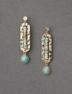 Lucky Brand hammered metal and beaded stone drop earring gold*WOMEN Jewelry