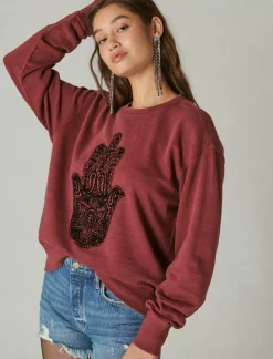 Lucky Brand hamsa hand pullover burgundy*WOMEN Activewear