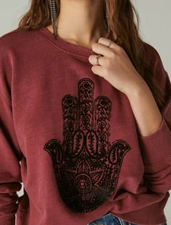 Lucky Brand hamsa hand pullover burgundy*WOMEN Activewear