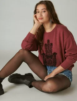 Lucky Brand hamsa hand pullover burgundy*WOMEN Activewear