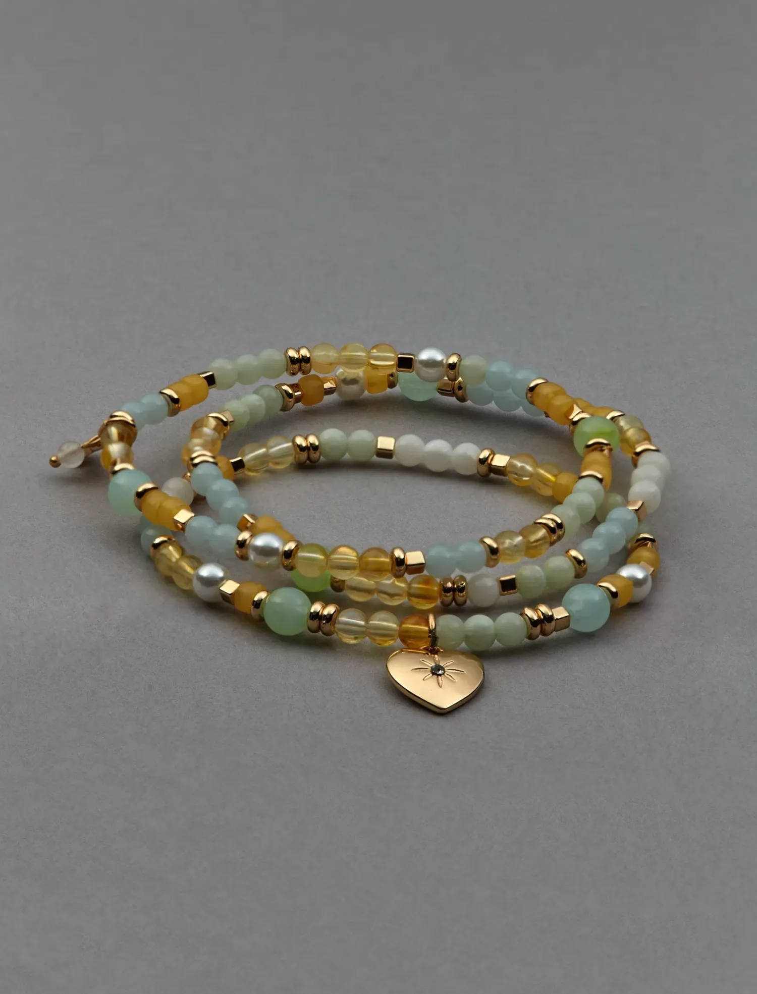 Lucky Brand heart charm beaded bracelet set gold*WOMEN Jewelry