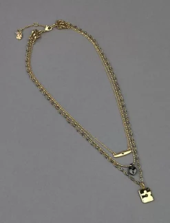 Lucky Brand heart lock charm layer necklace two tone*WOMEN Jewelry