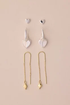 Lucky Brand heart trio earring set two tone*WOMEN Jewelry