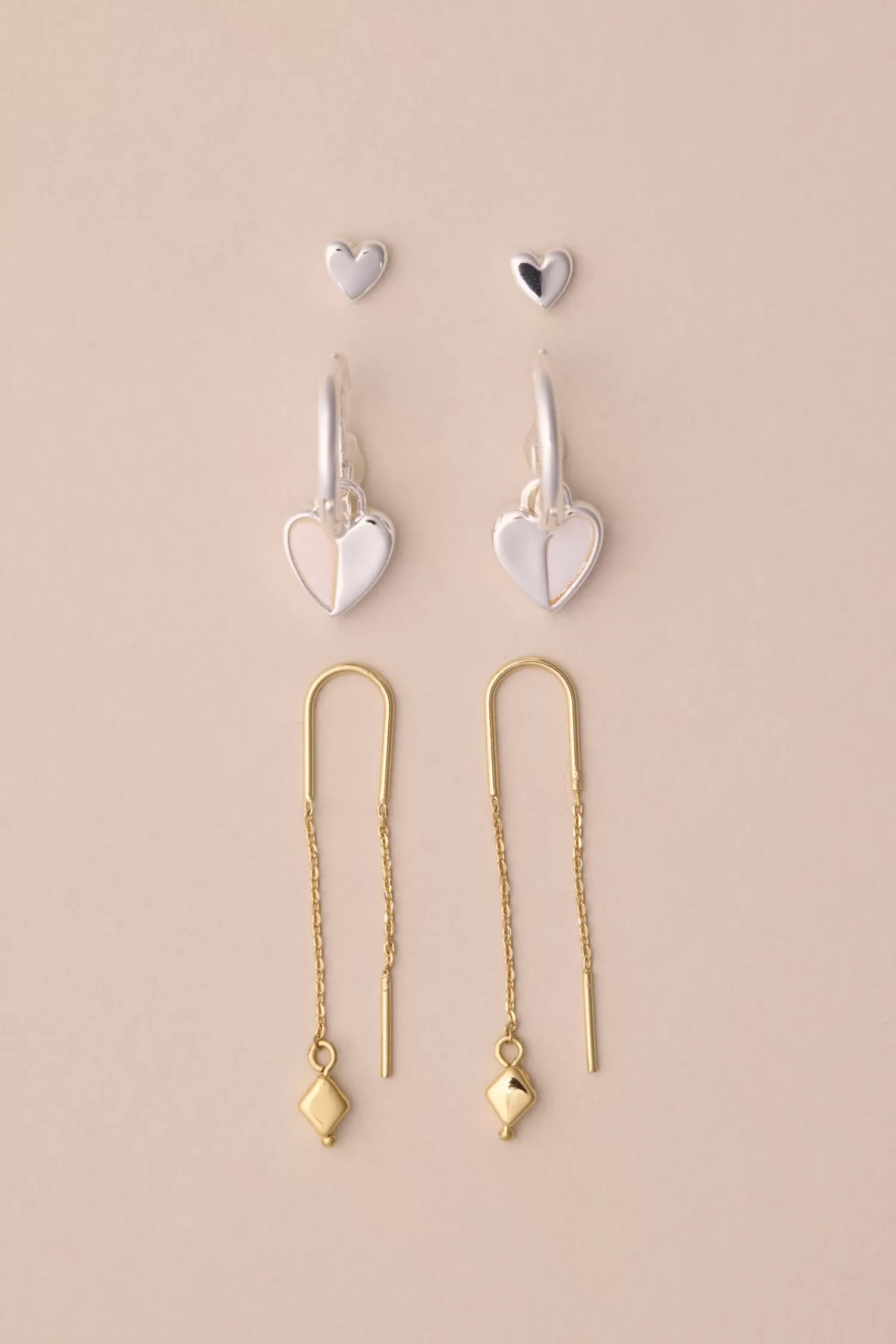 Lucky Brand heart trio earring set two tone*WOMEN Jewelry