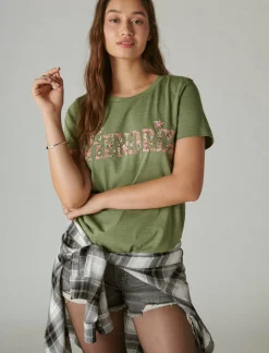 Lucky Brand hendrix floral classic crew olivine*WOMEN Graphic Tees